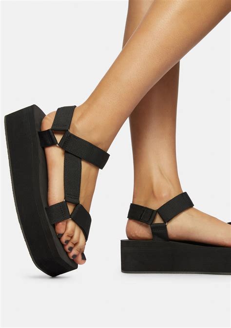 Platform Canvas Strappy Sandals Black Dolls Kill