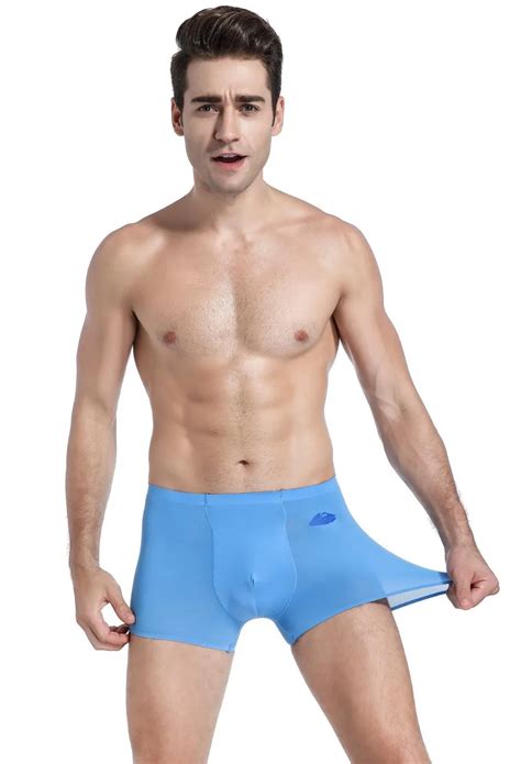 Ice Silk Boxer Sexy Men Transparent Men Underwear Low Waist Slip Homme