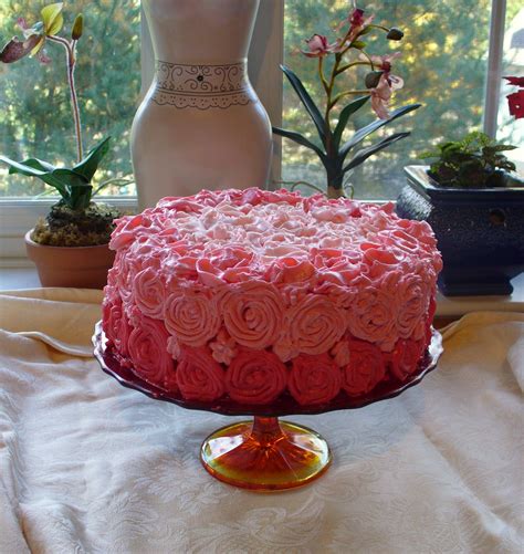 Red Velvet Cake White Chocolate Mousse Center With Ombre Rose Cream