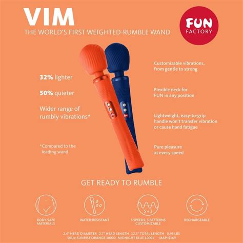Fun Factory Vim Silicone Rechargeable Vibrating Weighted Rumble Wand Sunrise Orange