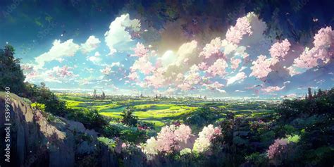 ภาพประกอบสต็อก Wide Angle Japanese Anime Landscape Background Clear