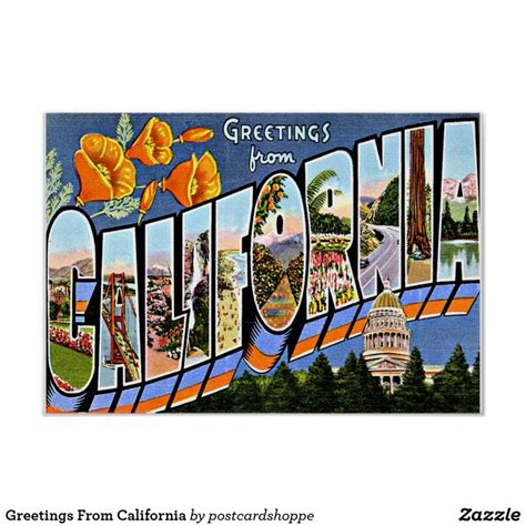 Greetings From California Poster California Postcard Vintage