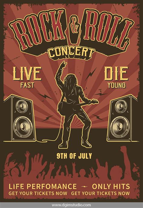Rock And Roll Designs Bundle Vintage Concert Posters Retro Poster