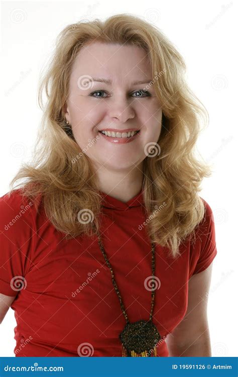 Smiling Mature Woman Isolated Stock Photo Image Of Blond Medium