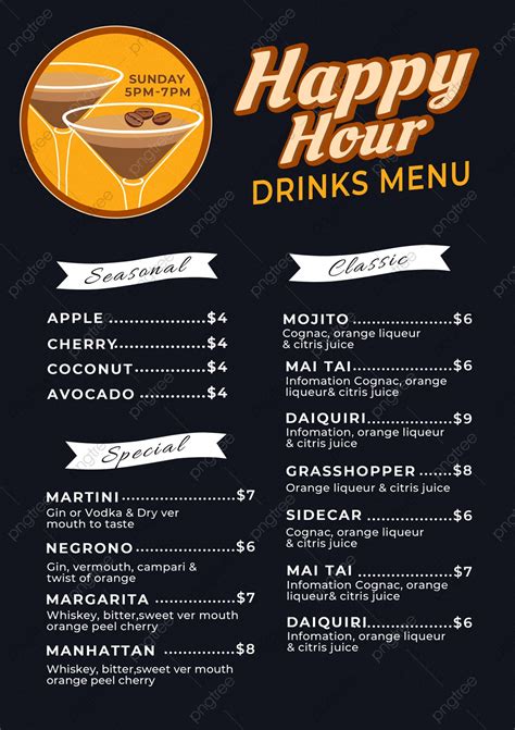 Black Bar Happy Hour Drink Promotion Menu Template Download On Pngtree