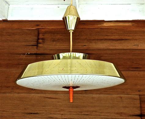 Flying Saucer Light Fixture 1950s Mid Century Atomic Gold Extendable
