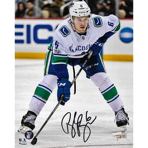 brock boeser autographed vancouver canucks 8x10 photo white jersey frozen pond