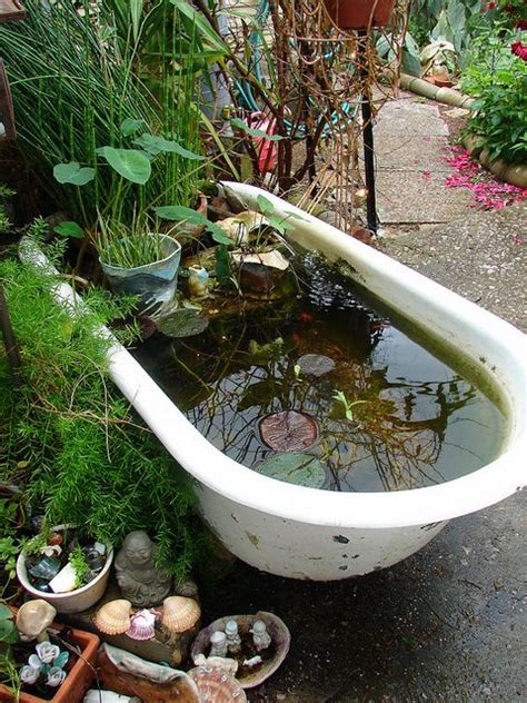 Old claw foot bathtubs can easily be converted into wonderful container garden ponds. Part of the Impermanent Collection | Diy pond, Container ...