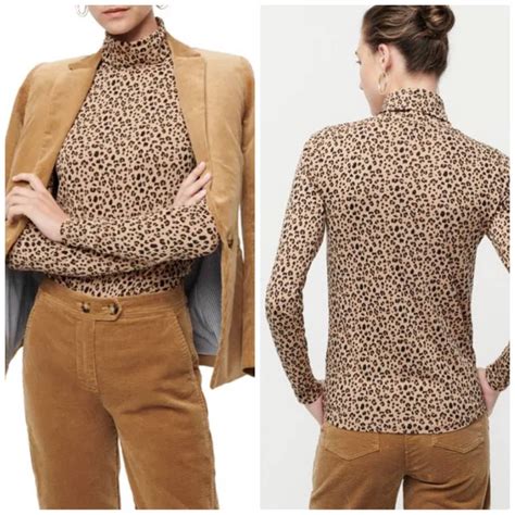 sprwmn crop long sleeve top pullover turtleneck brown leopard print shirt sz s munimoro gob pe