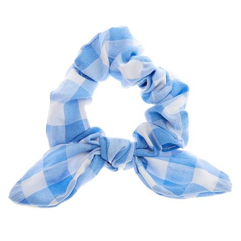 Small Gingham Knotted Bow Hair Scrunchie Blue Claires Us