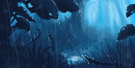 Anime Scenery Fantasy Art Rain Artwork Cyan Blue Forest