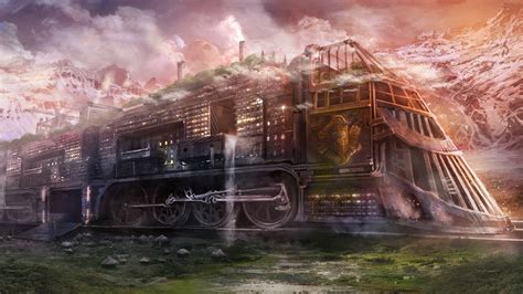 Steampunk Sci Fi Futuristic Railroad Train Cities Locomotive Steam