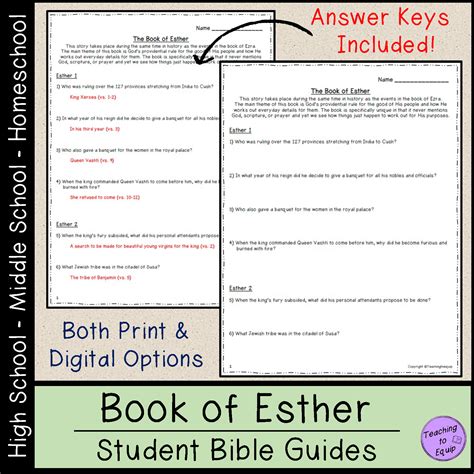 Esther Bible Study Questions Worksheet Packet Made By Teachers
