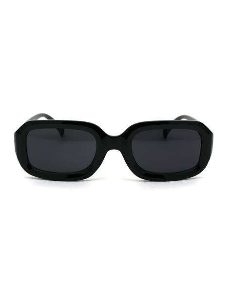 Free 2 Day Shipping Buy Womens Thick Plastic Mod Narrow Rectangular Retro Sunglasses All Black