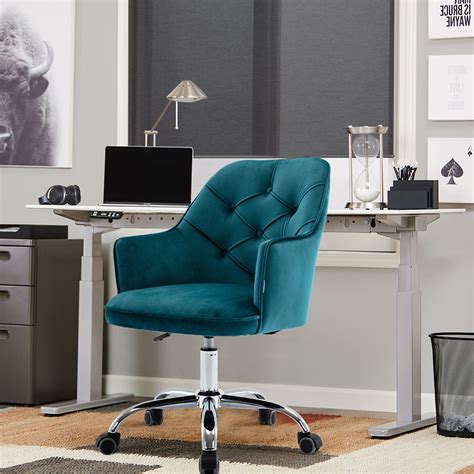 Velvet Shell Chair Upholstered Desk Chair For Home Office Swivel Task