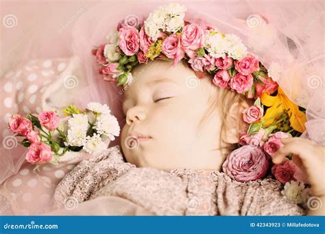 Beautiful Baby With Flowers Stock Image Image Of Flowers Background