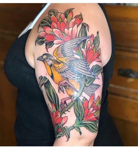 My First Tattoo Meadowlark And Indian Paintbrushes By Jeffrey Meyer At