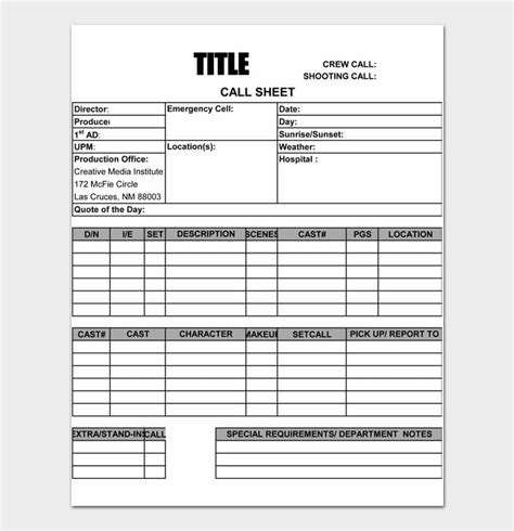 14 Printable Call Sheet Templates 100 Free Docformats