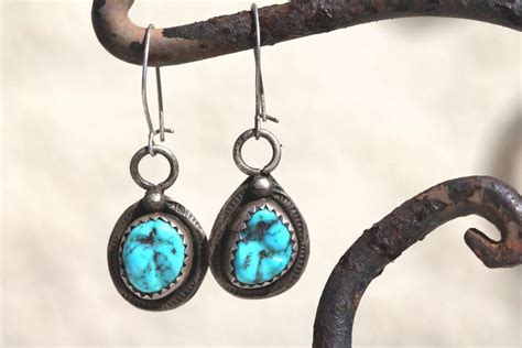 Kingman Mine Turquoise Earrings Navajo Sterling Silver Pierced