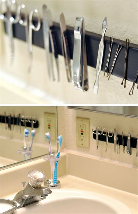 If you've ever tried to carve out more storage space in a tiny bathroom, you know that it's a seemingly impossible task. Magnetic Bathroom Rack | Click Pic for 25 DIY Small ...