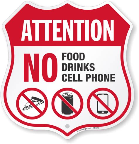 No Food No Drinks No Cell Phone Property Shield Sign Sku