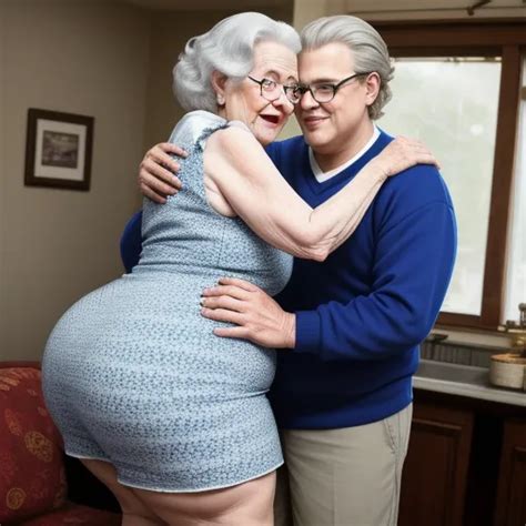 Ai Generated Images Granny Showing Her Big Booty Touching Manfriend