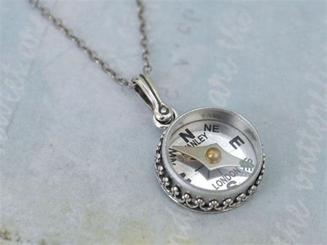 Sterling Silver Compass Necklace Guidance Antiqued Etsy Compass