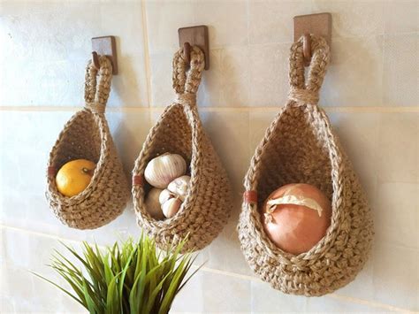 Wall Mounted Vegetable And Fruit Baskets Woven Baskets Etsy