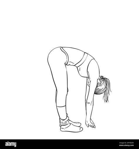 Sketch Of Woman Doing Yoga Standing In Half Forward Bend Pose Hand Drawn Vector Illustration