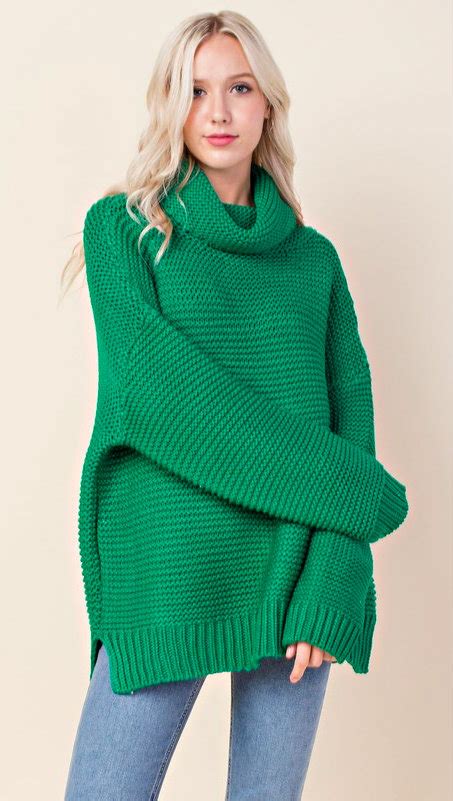 Green Cowl Neck Sweater Knit Turtleneck Sweater Turtle Neck Striped