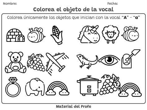 Colorea El Objeto De La Vocal Material Del Profe
