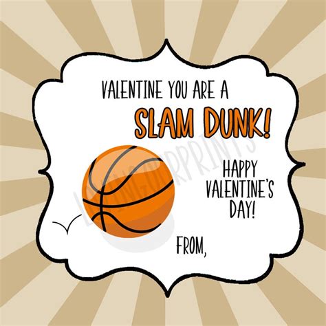 Basketball Valentine Card Printable Valentine Classroom Etsy