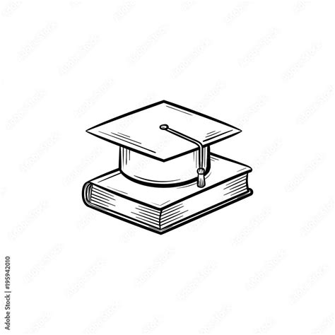 Graduation Cap On Book Hand Drawn Outline Doodle Icon University
