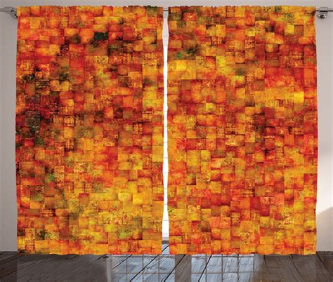 Burnt Orange Decor Curtains 2 Panels Set Vintage Mosaic Background