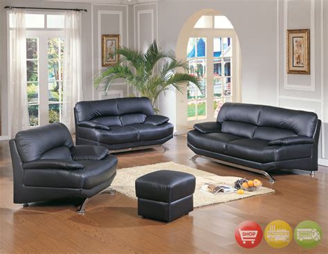 Contemporary Black Leather Living Room Furniture Sofa Set