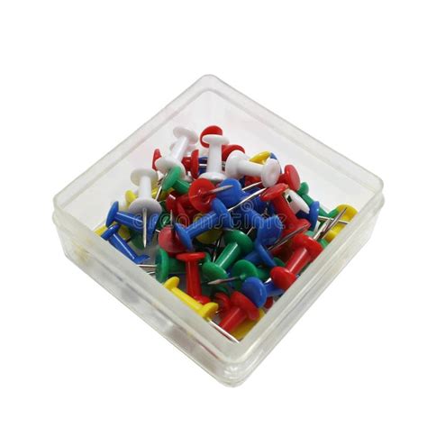 Colored Drawing Pins In A Transparent Box Stock Image Image Of Green
