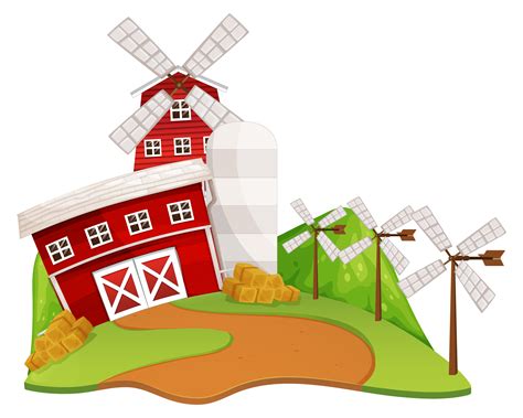 Farm Scene With Barn And Windmill 526550 Vector Art At Vecteezy