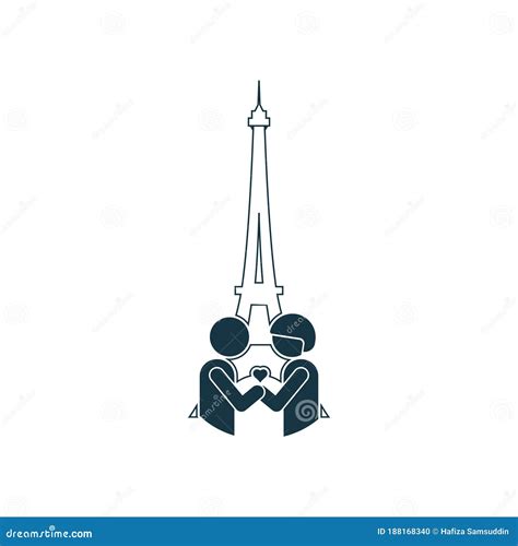 Couple In Love At Eiffel Tower Vector Illustration Decorative Design