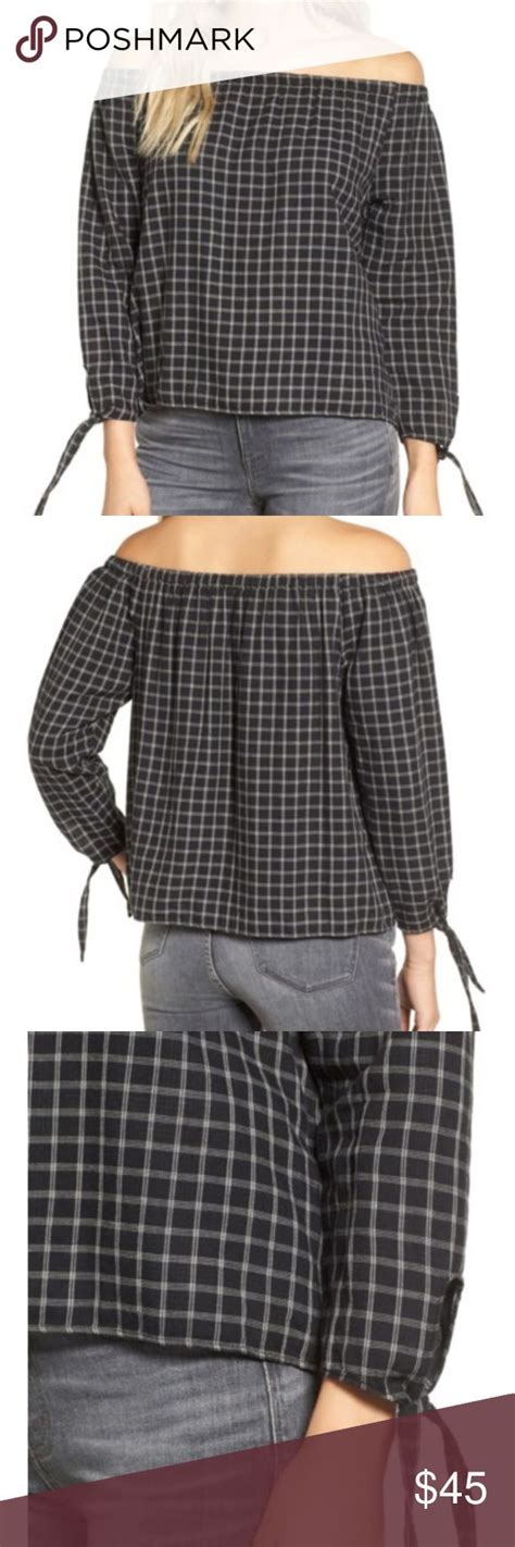 Madewell Plaid Off The Shoulders Blouse Plaid Blouse Clothes