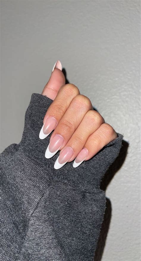 White tip almond nails | White tip nails, Rounded acrylic nails, Acrylic nails coffin pink