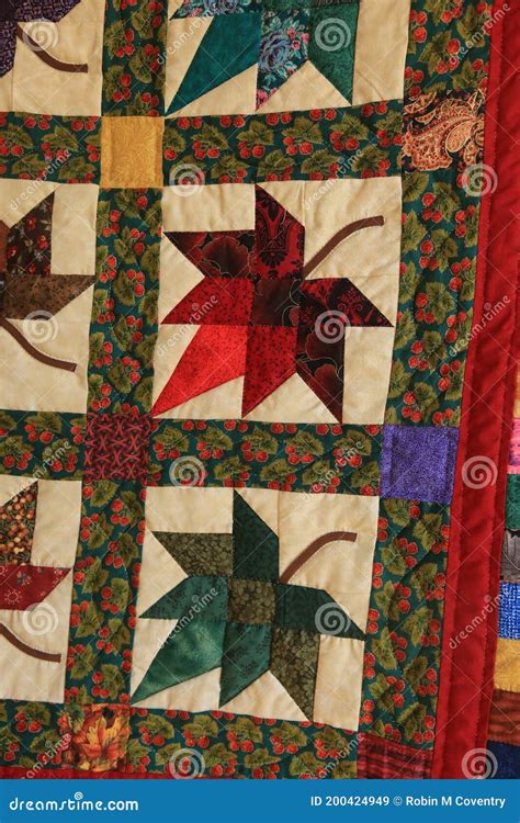 Maple Leaf Closeup Amish Handmade Quilt Stock Image Image Of Calico