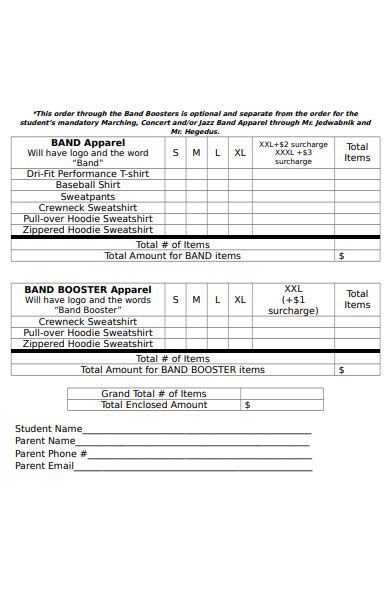 Free 52 Apparel Order Forms In Pdf Ms Word Xls