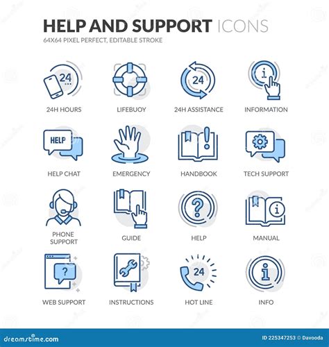 Line Help And Support Icons Stock Vector Illustration Of Info