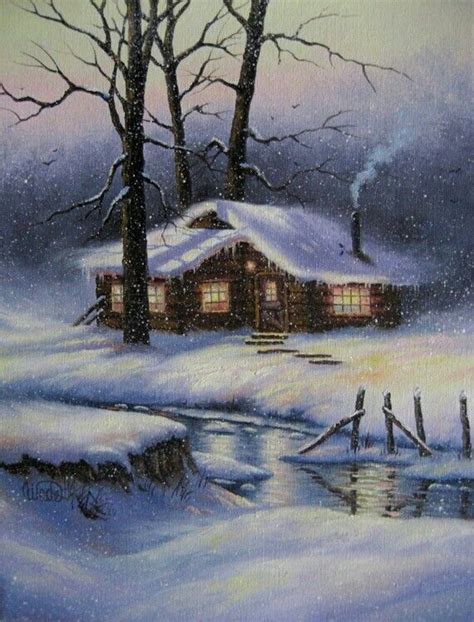 Cabin In The Woods Winter Painting Painting Snow Winter Landscape