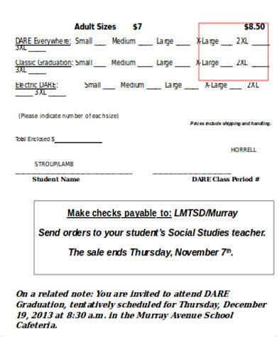 shirt order form sample  examples  word
