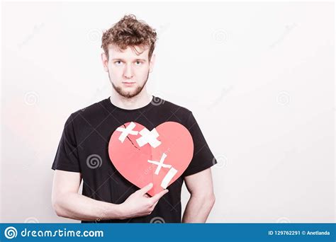 Sad Man With Glued Heart By Plaster Stock Image Image Of Symbol