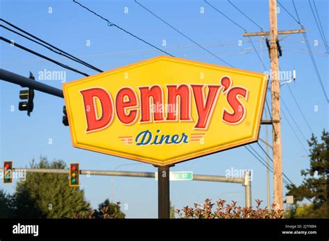 Monroe, WA, USA - August 22, 2022; Sign post for Denny's Diner in the