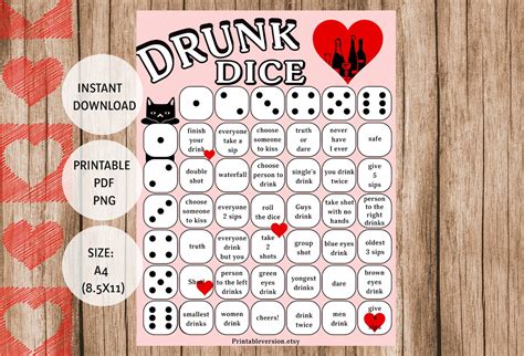 Drunk Dice Drinking Games For Adults Alcohol Game Printable Pdf