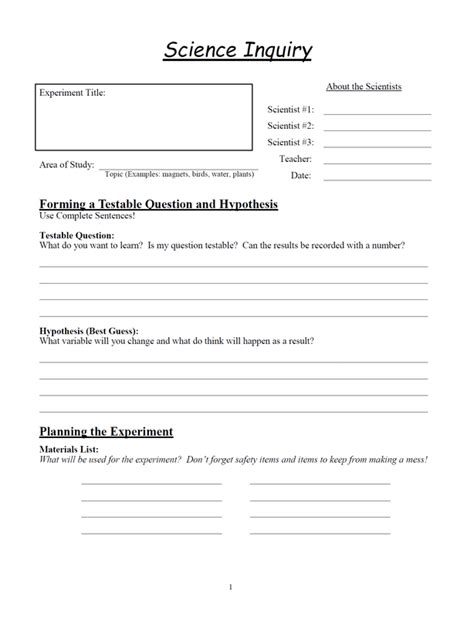 Science Inquiry Worksheets Creation Calling