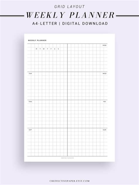 Grid Weekly Planner Notepad With Calendar Printable Template Etsy